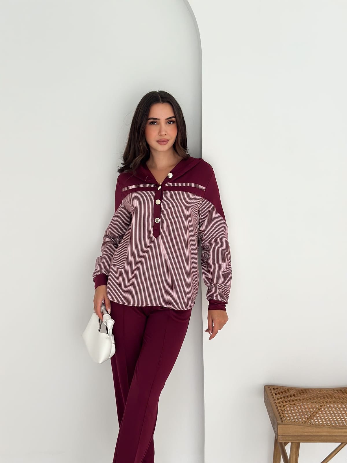 Sweat-poplin-Gömlek-Kombinli-Takım–KAPUSONLU-BORDO