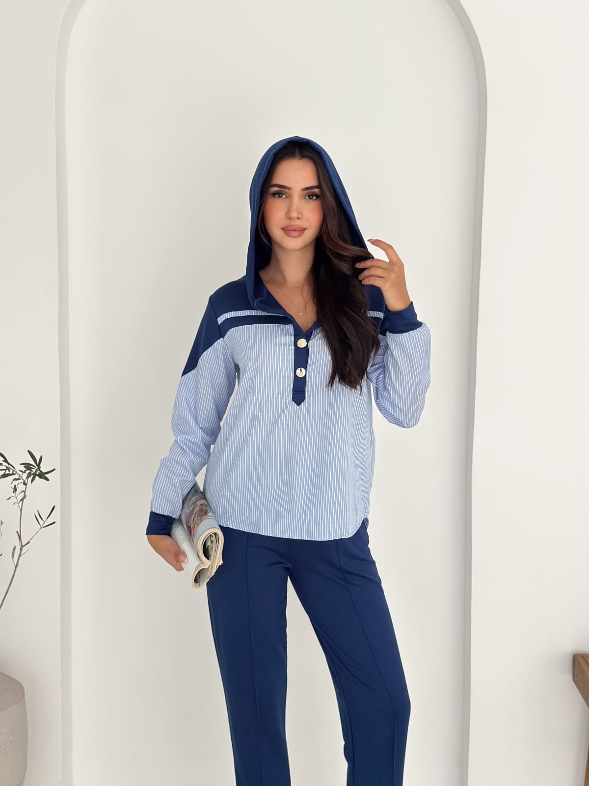 Sweat-poplin-Gömlek-Kombinli-Takım–KAPUSONLU-LACİVERT