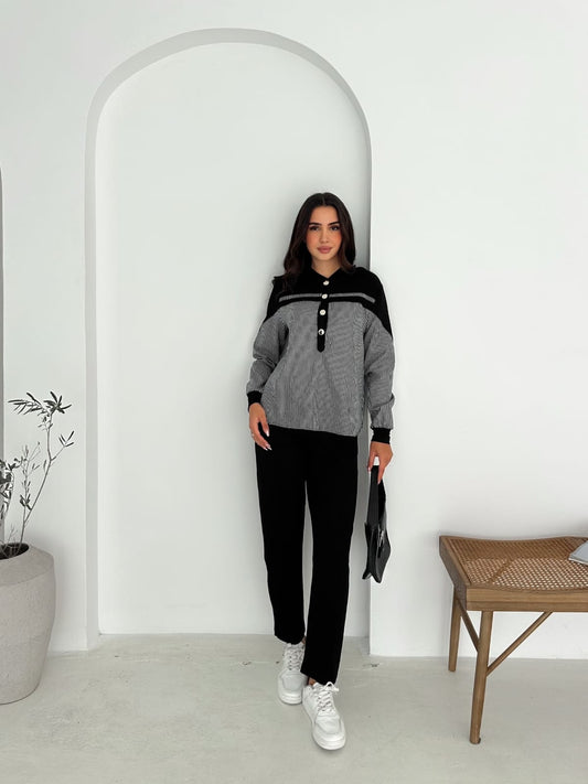 Sweat-poplin-Gömlek-Kombinli-Takım–KAPUSONLU-Siyah