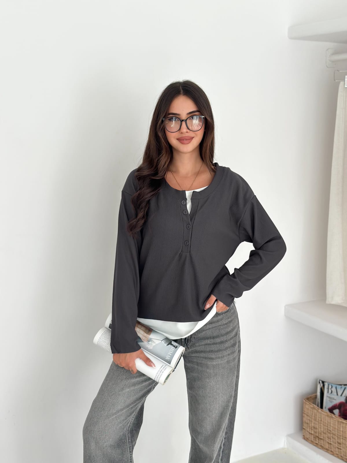 Sweat Kombinli 2 iplik Bluz-Antrasit