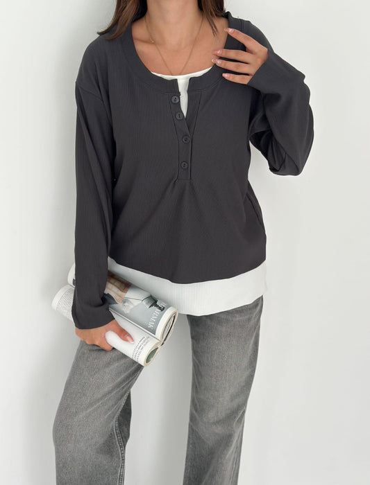 Sweat Kombinli 2 iplik Bluz-Antrasit