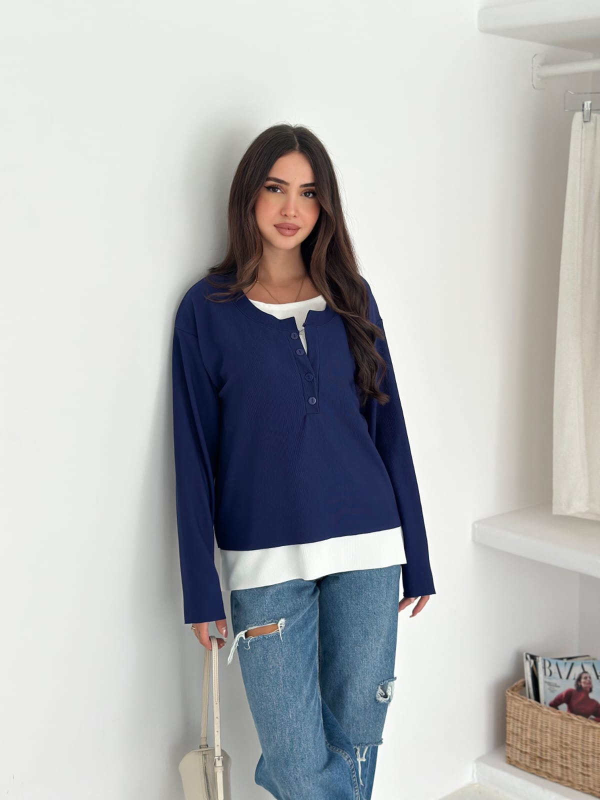 Sweat Kombinli 2 iplik Bluz-Lacivert