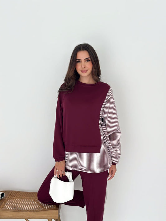 Sweat-Gömlek-Kombinli-Takım–Bordo
