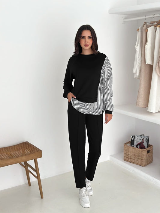 Sweat-Gömlek-Kombinli-Takım–Siyah-cizgili