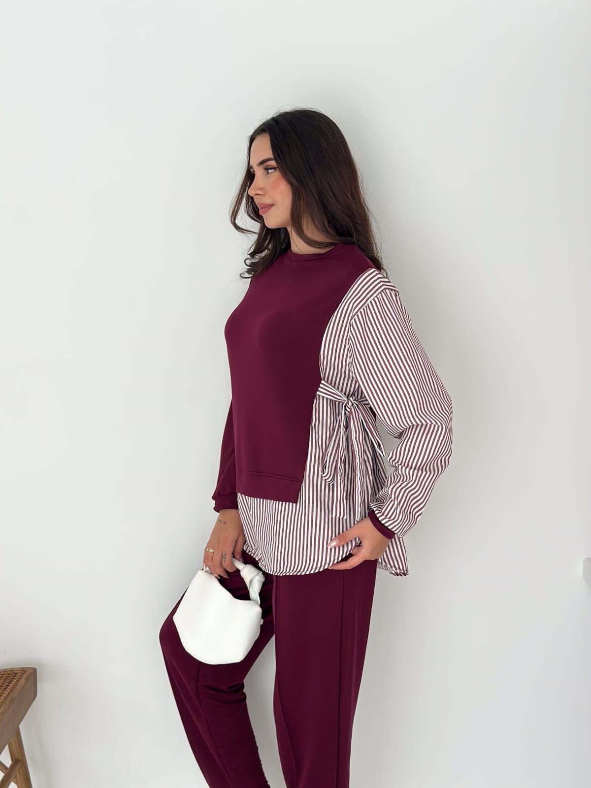 Sweat-Gömlek-Kombinli-Takım–Bordo