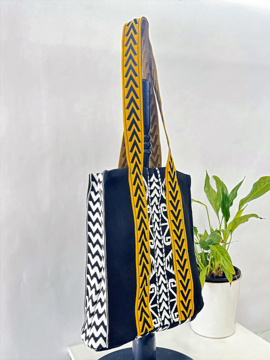 Triko omuz çantası cta-12 sarı kilim desenli