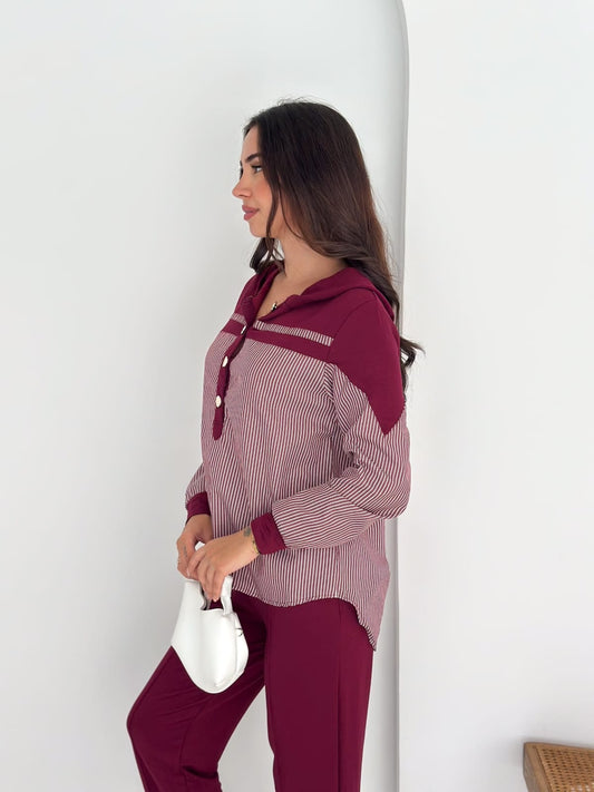 Sweat-poplin-Gömlek-Kombinli-Takım–KAPUSONLU-BORDO