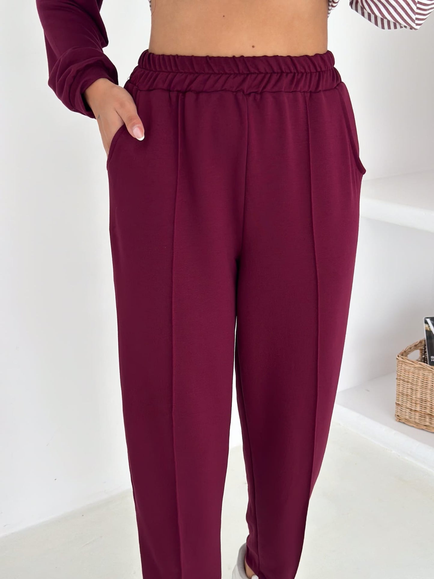 Sweat-poplin-Gömlek-Kombinli-Takım–KAPUSONLU-BORDO