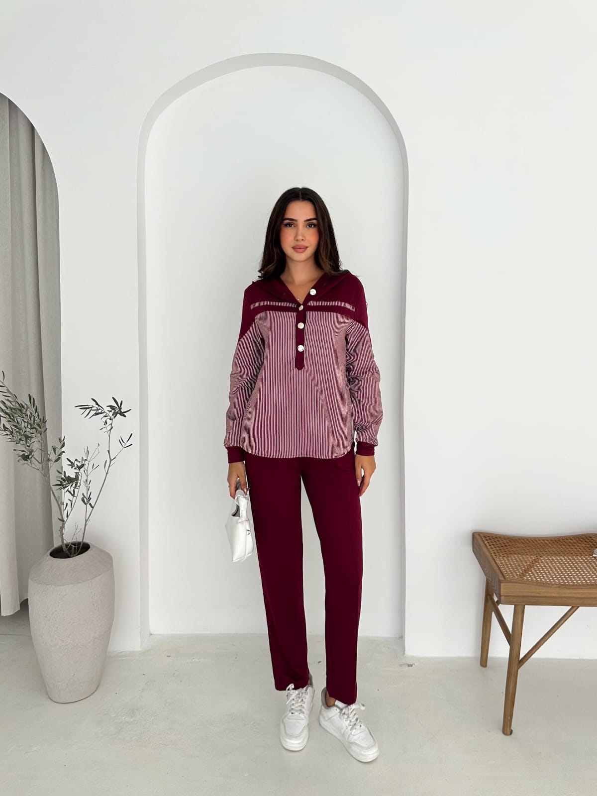 Sweat-poplin-Gömlek-Kombinli-Takım–KAPUSONLU-BORDO