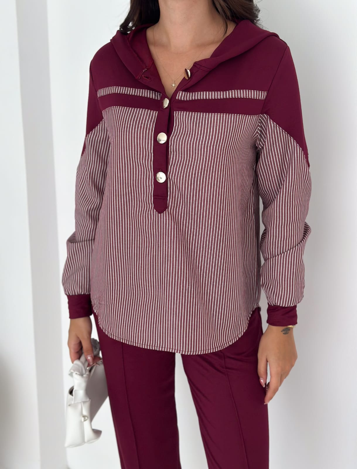 Sweat-poplin-Gömlek-Kombinli-Takım–KAPUSONLU-BORDO