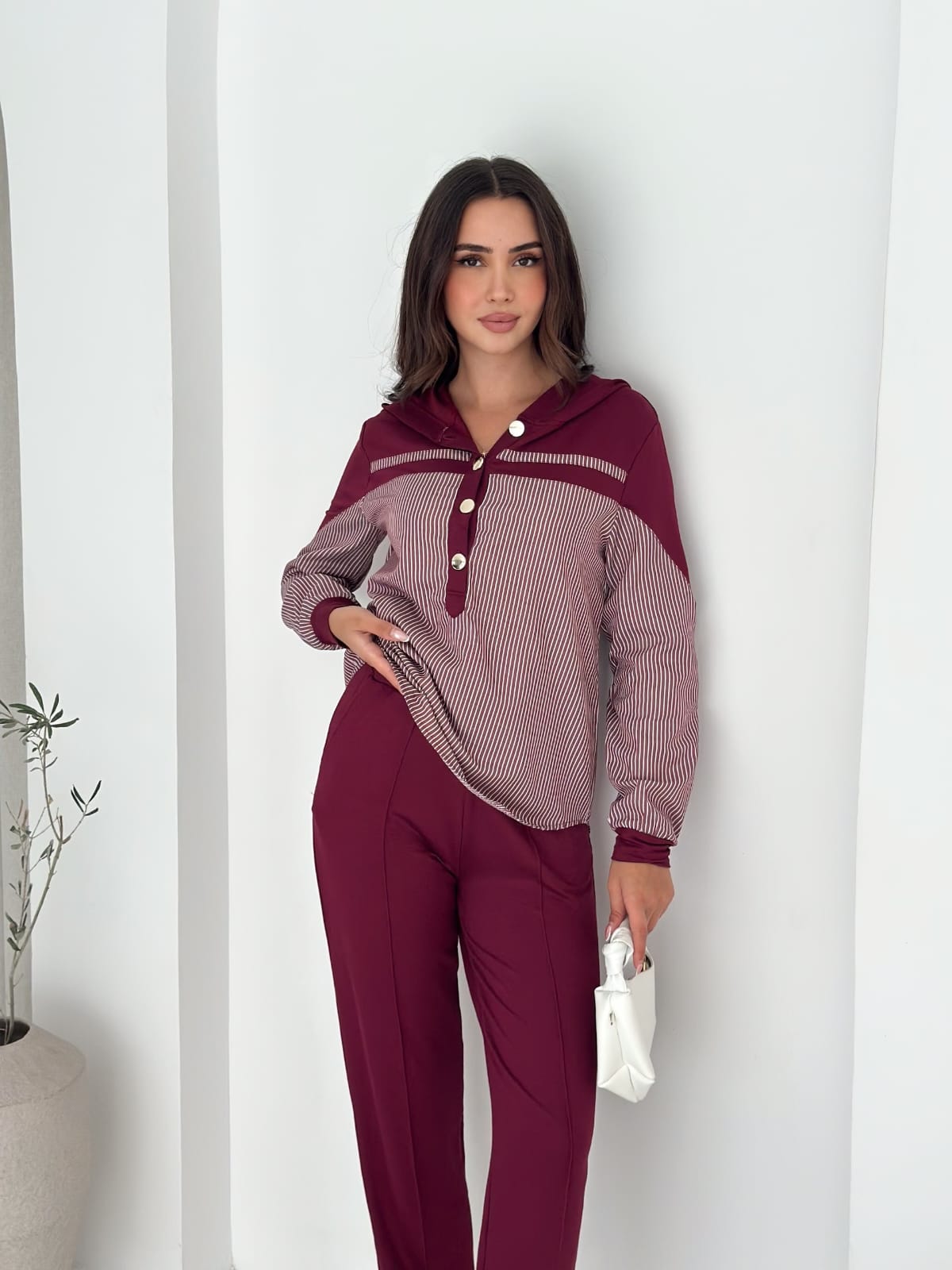 Sweat-poplin-Gömlek-Kombinli-Takım–KAPUSONLU-BORDO