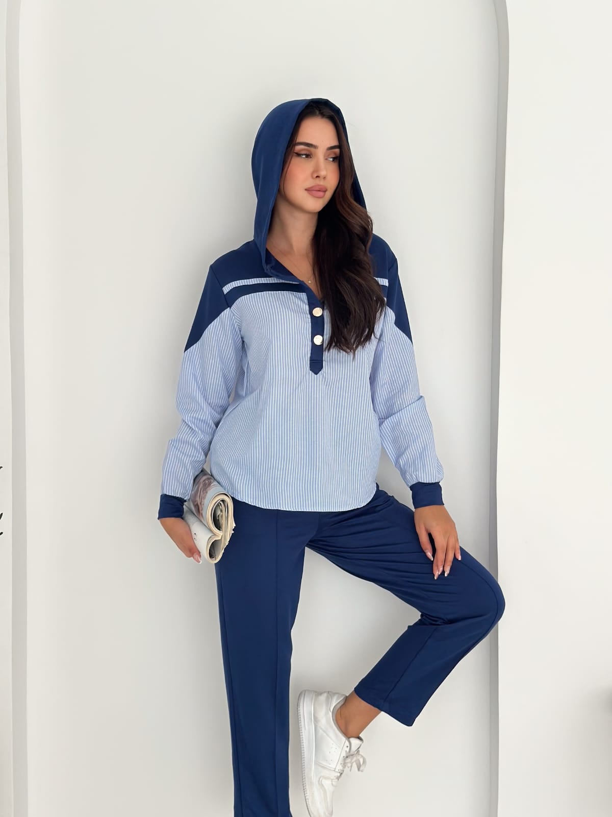 Sweat-poplin-Gömlek-Kombinli-Takım–KAPUSONLU-LACİVERT