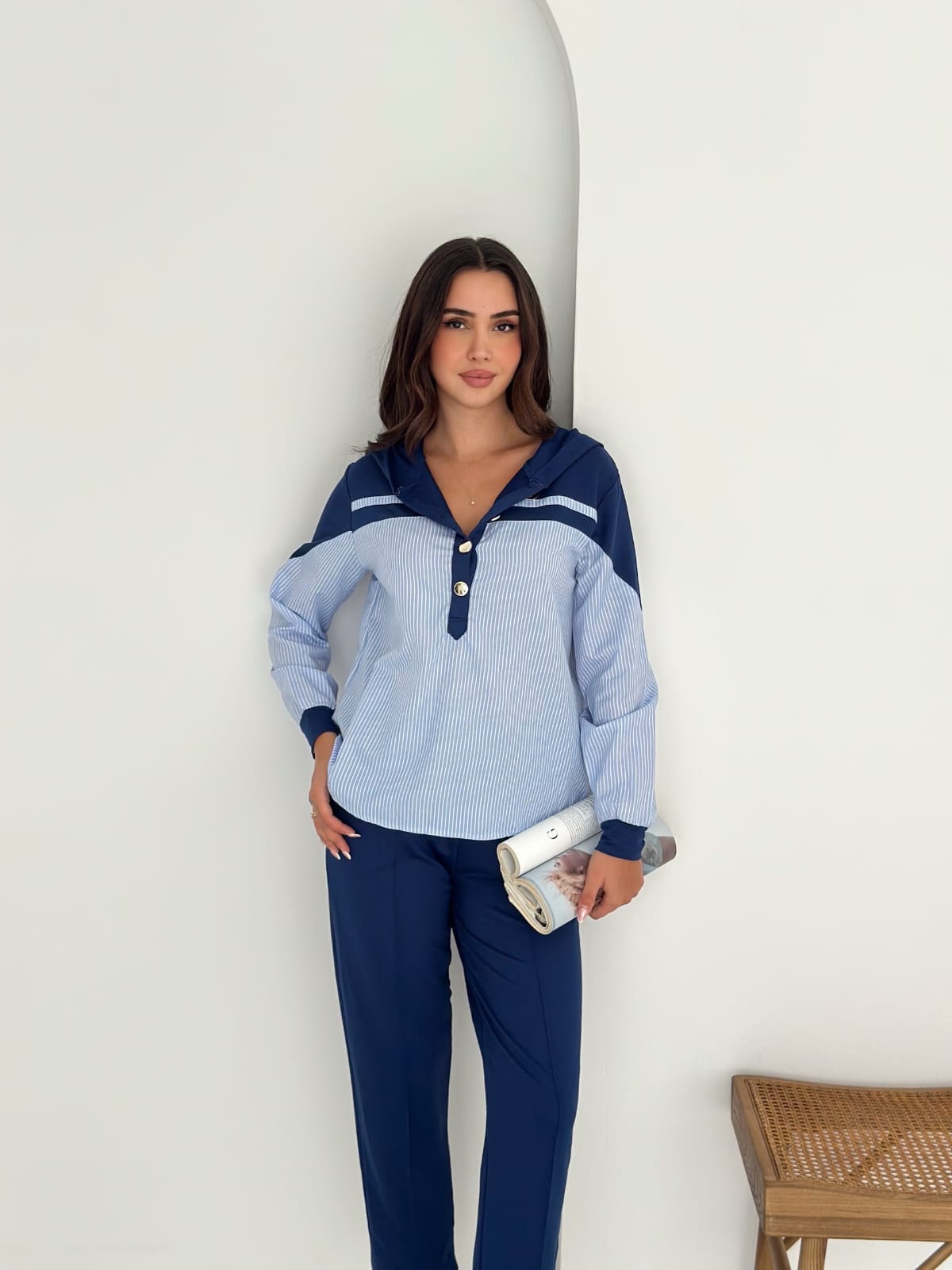 Sweat-poplin-Gömlek-Kombinli-Takım–KAPUSONLU-LACİVERT