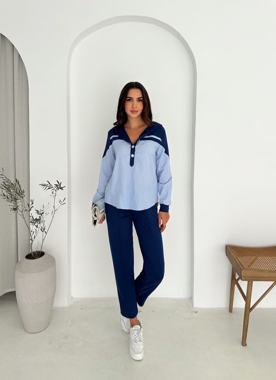 Sweat-poplin-Gömlek-Kombinli-Takım–KAPUSONLU-LACİVERT