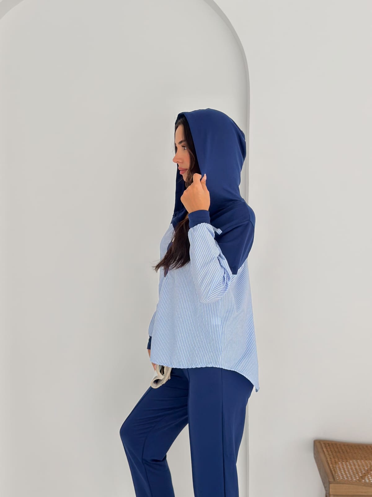 Sweat-poplin-Gömlek-Kombinli-Takım–KAPUSONLU-LACİVERT