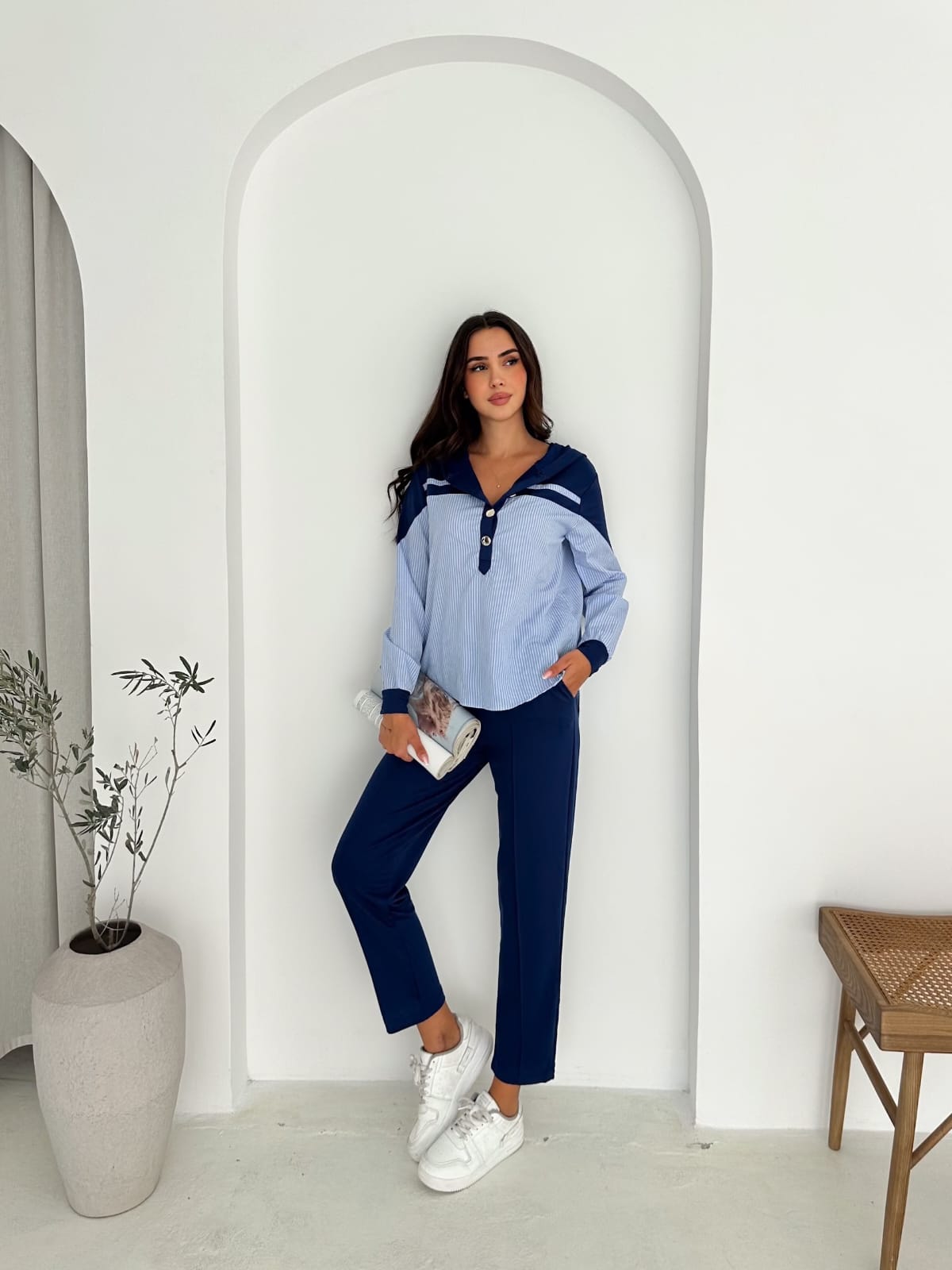 Sweat-poplin-Gömlek-Kombinli-Takım–KAPUSONLU-LACİVERT