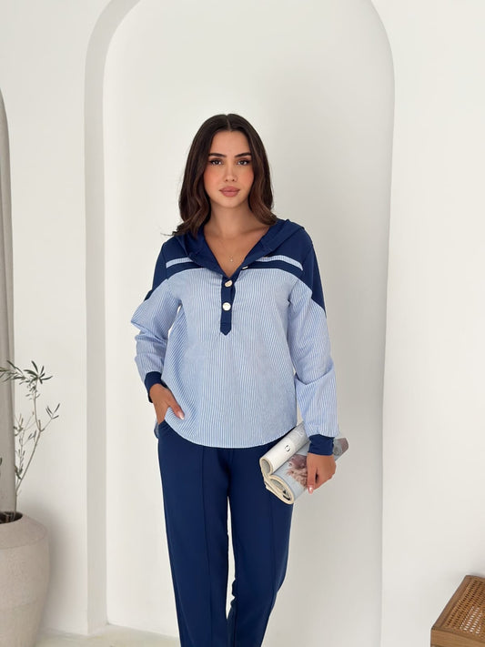 Sweat-poplin-Gömlek-Kombinli-Takım–KAPUSONLU-LACİVERT