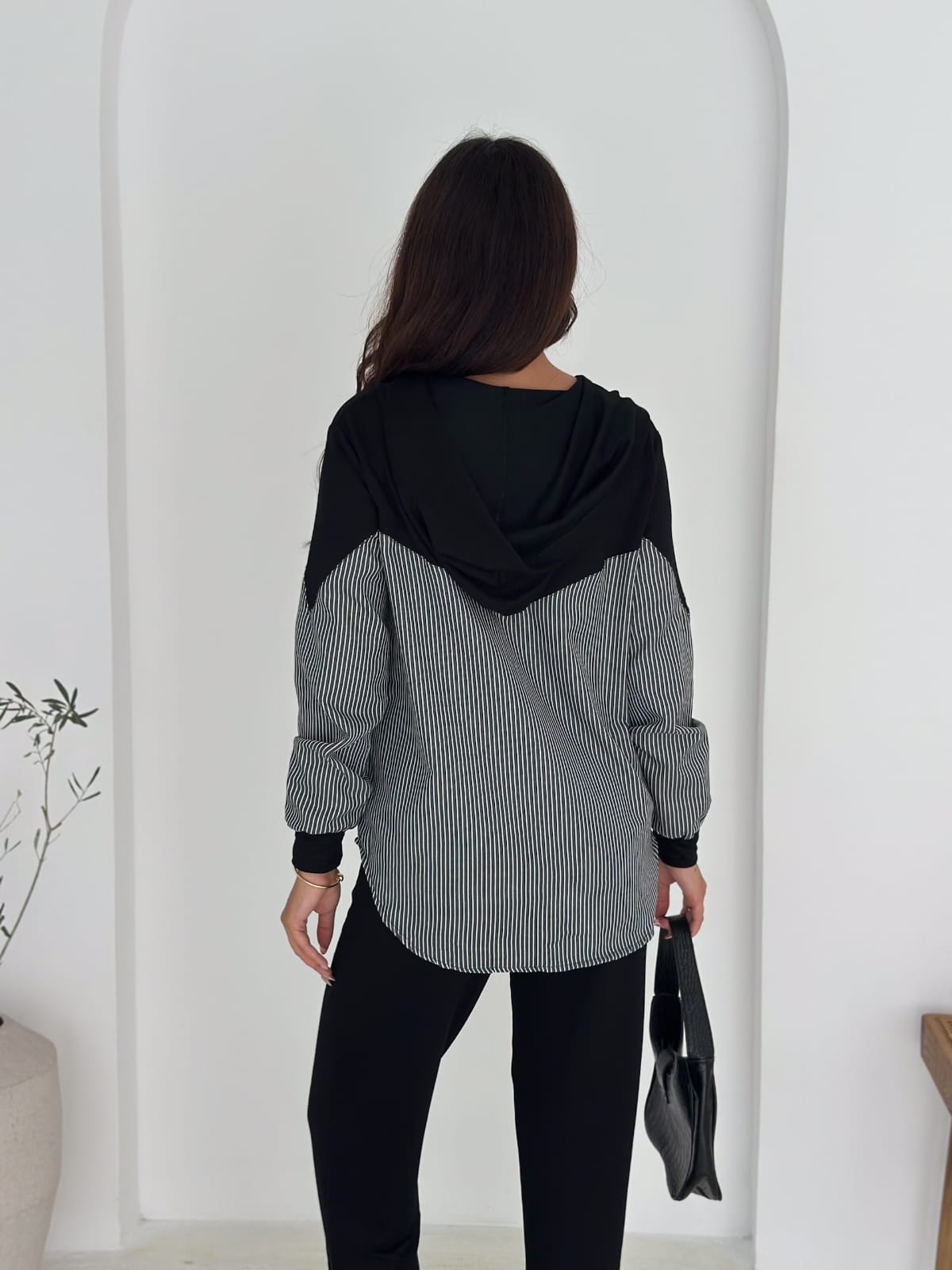 Sweat-poplin-Gömlek-Kombinli-Takım–KAPUSONLU-Siyah