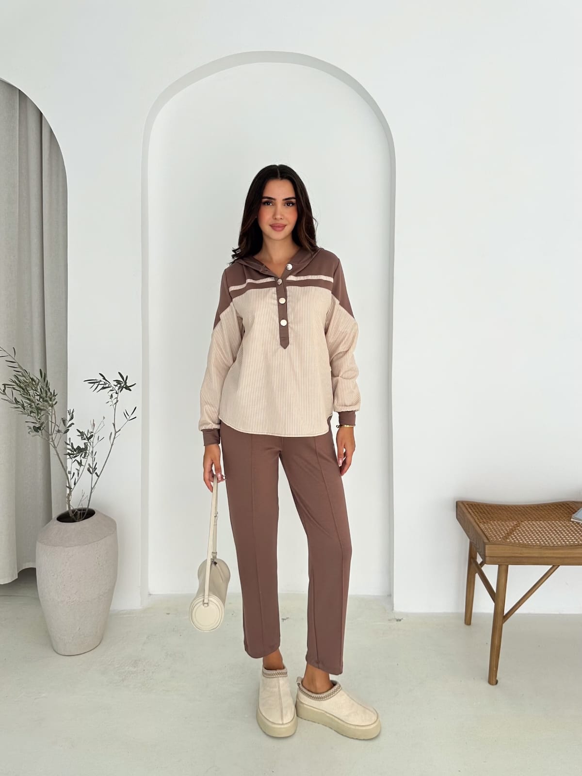 Sweat-poplin-Gömlek-Kombinli-Takım–KAPUSONLU-SKAHVE