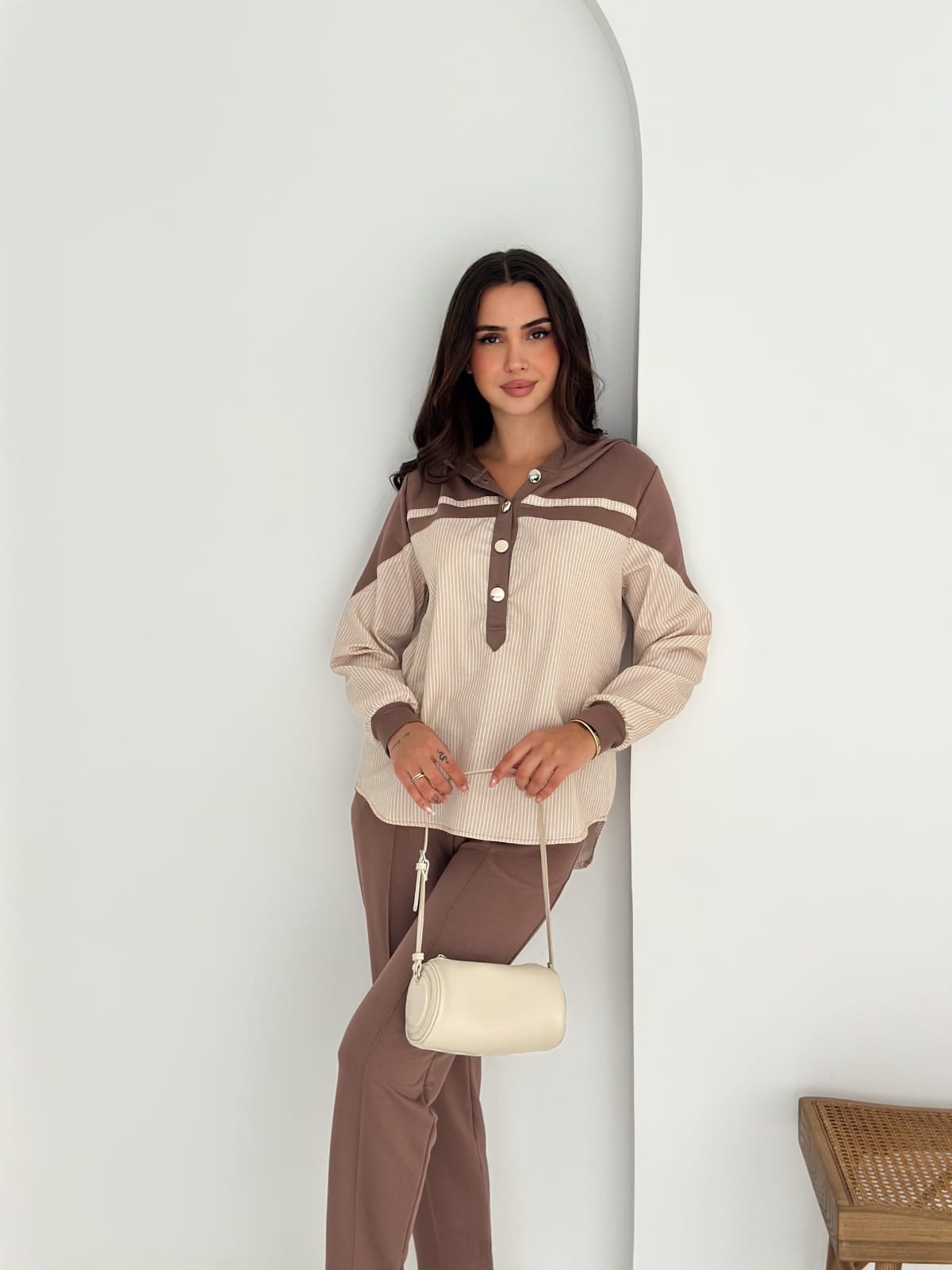 Sweat-poplin-Gömlek-Kombinli-Takım–KAPUSONLU-SKAHVE