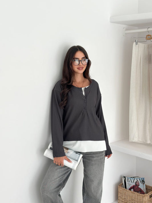 Sweat Kombinli 2 iplik Bluz-Antrasit