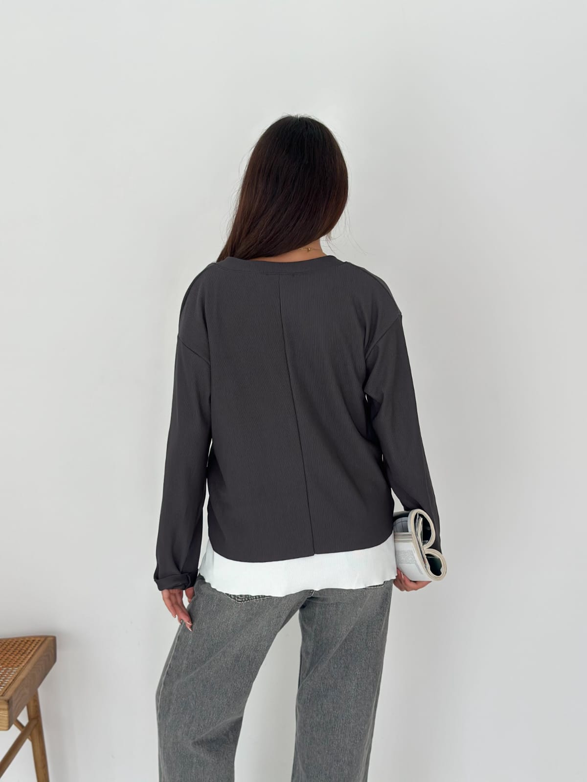 Sweat Kombinli 2 iplik Bluz-Antrasit