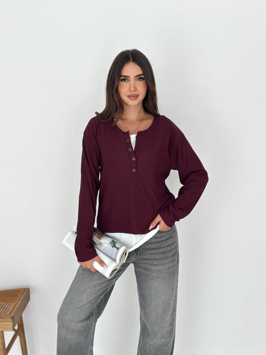 Sweat Kombinli 2 iplik Bluz–bordo