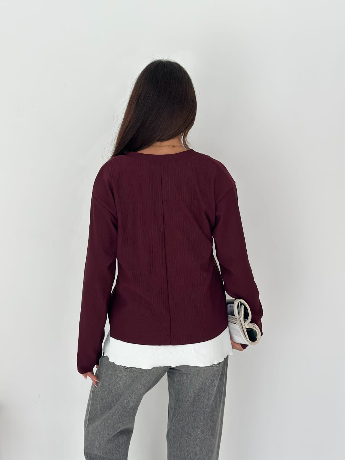 Sweat Kombinli 2 iplik Bluz–bordo