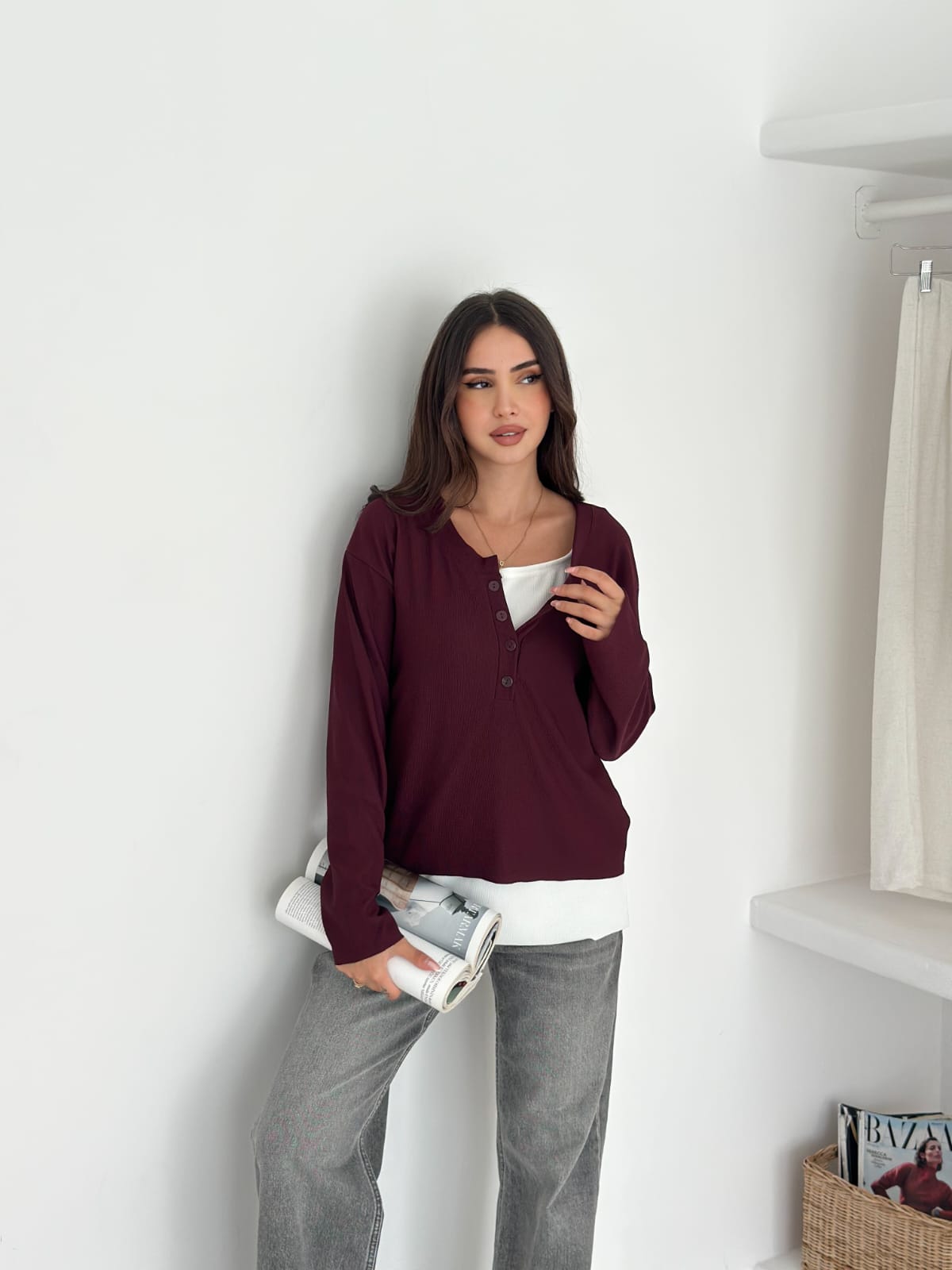 Sweat Kombinli 2 iplik Bluz–bordo