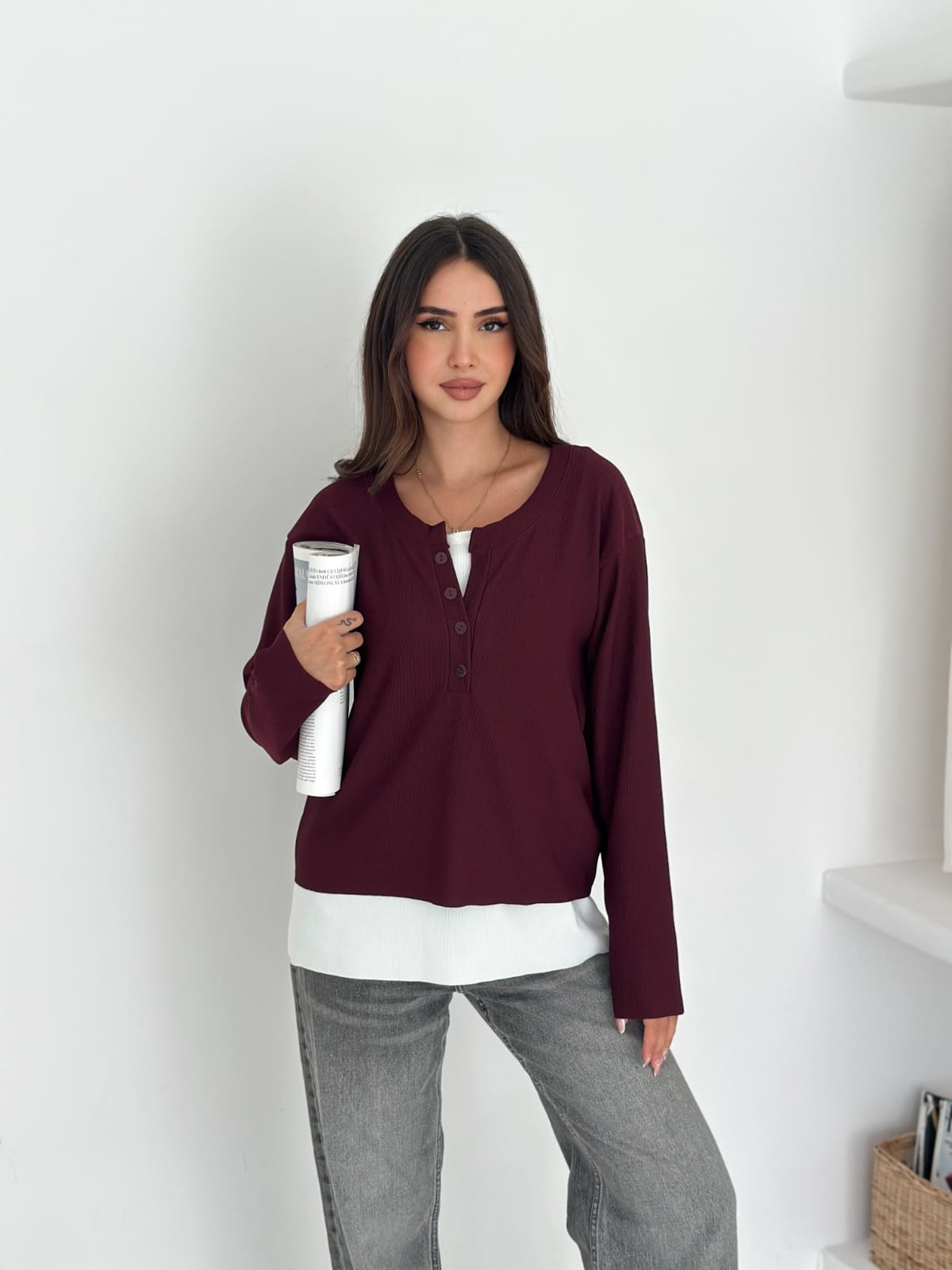 Sweat Kombinli 2 iplik Bluz–bordo