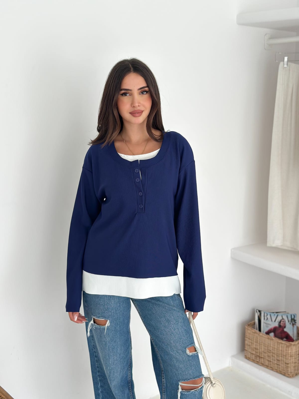Sweat Kombinli 2 iplik Bluz-Lacivert