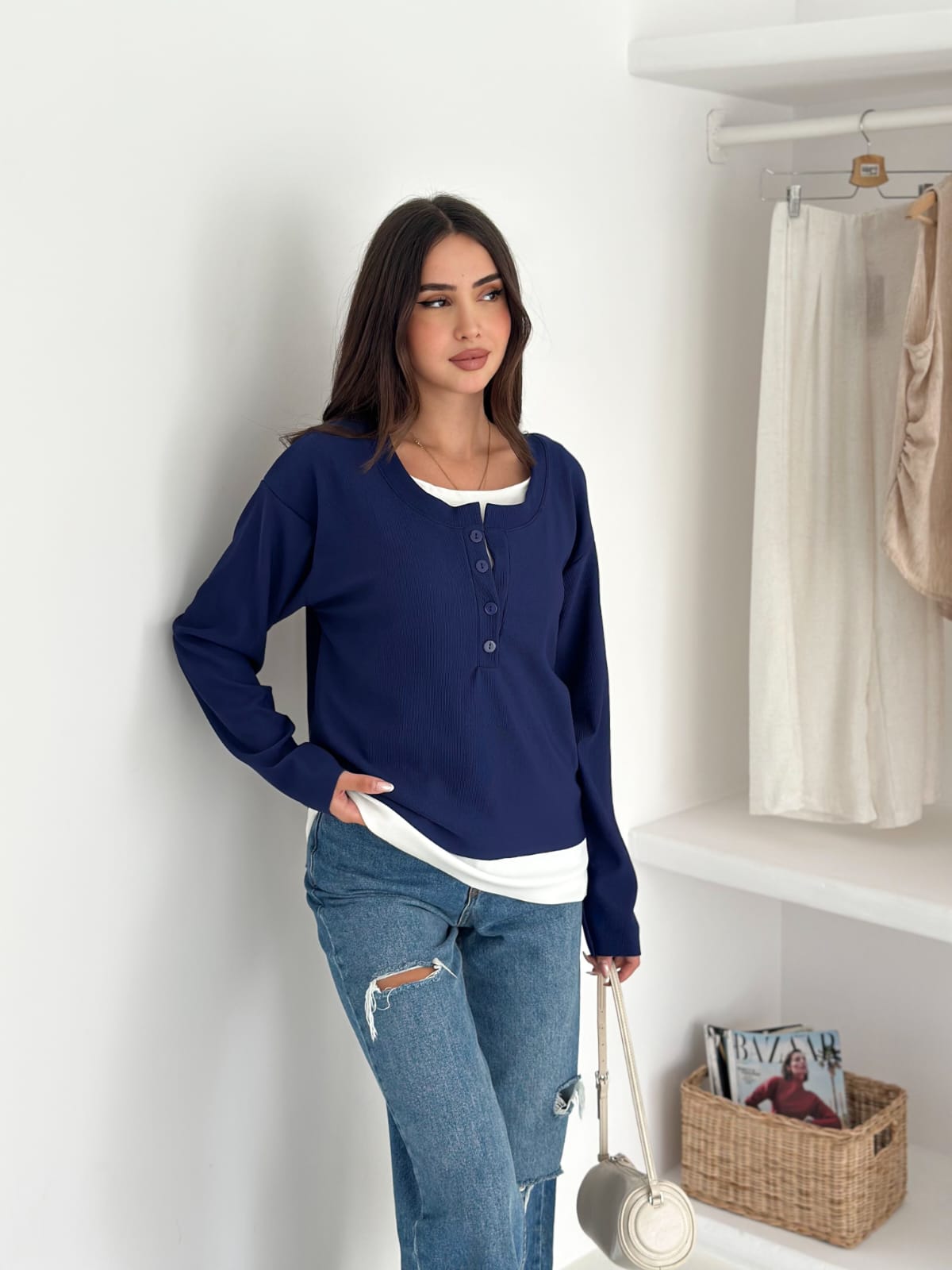 Sweat Kombinli 2 iplik Bluz-Lacivert