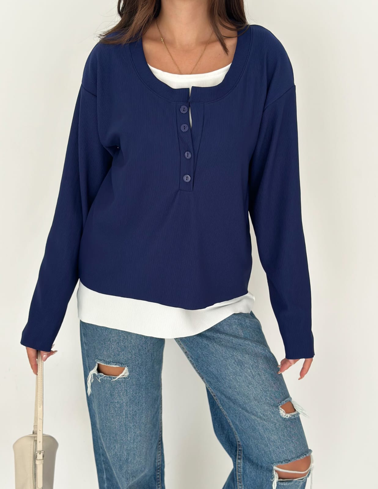 Sweat Kombinli 2 iplik Bluz-Lacivert