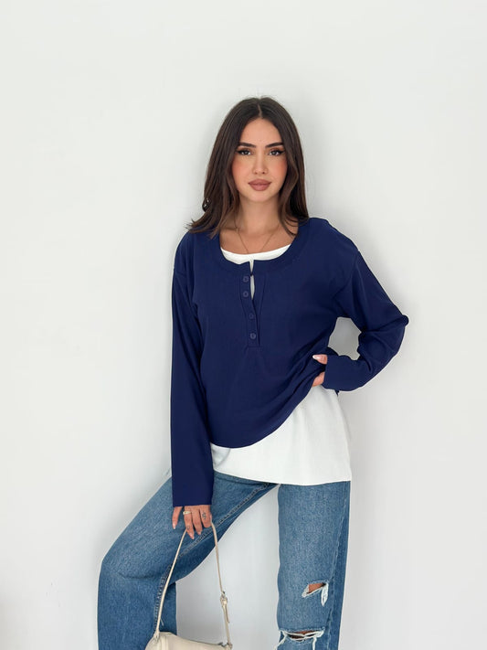 Sweat Kombinli 2 iplik Bluz-Lacivert