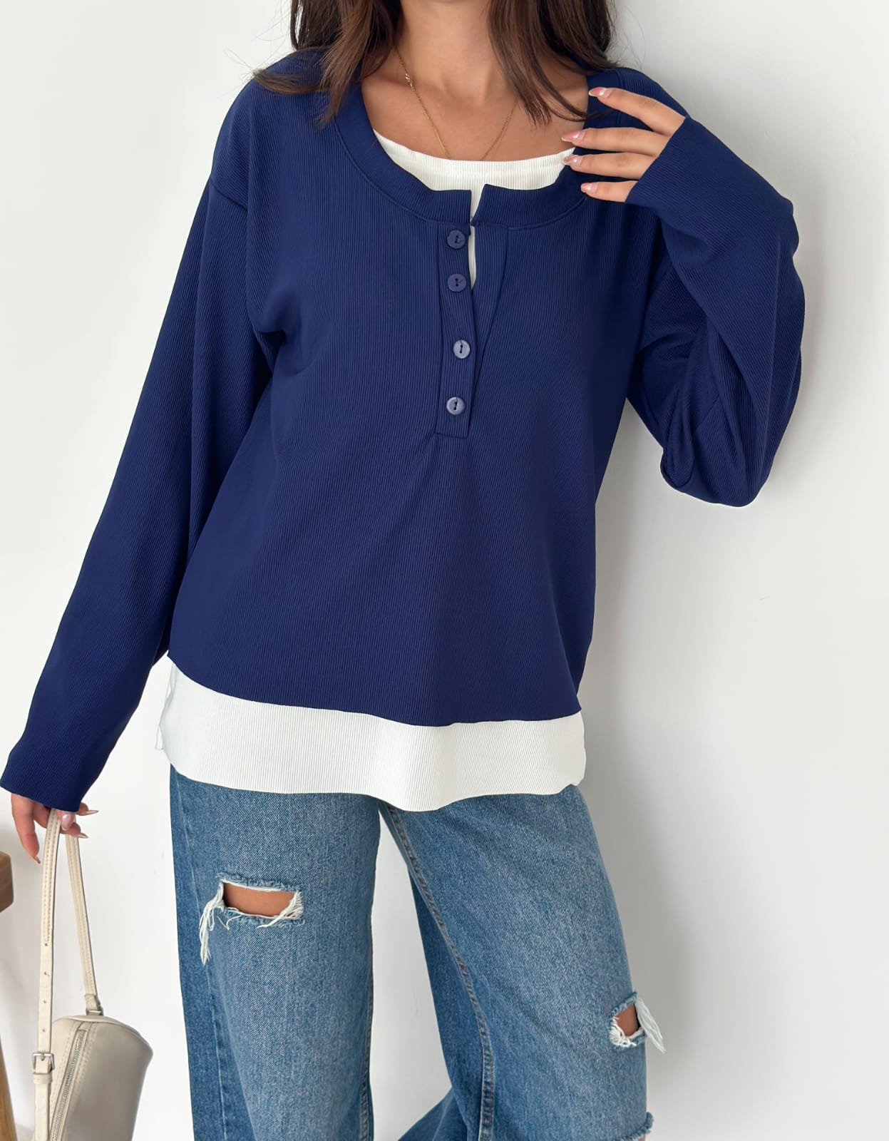 Sweat Kombinli 2 iplik Bluz-Lacivert
