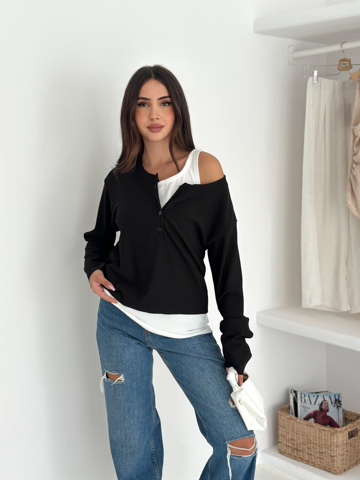 Sweat Kombinli 2 iplik Bluz–Siyah