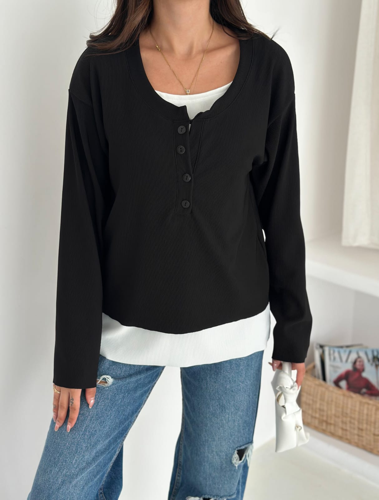 Sweat Kombinli 2 iplik Bluz–Siyah