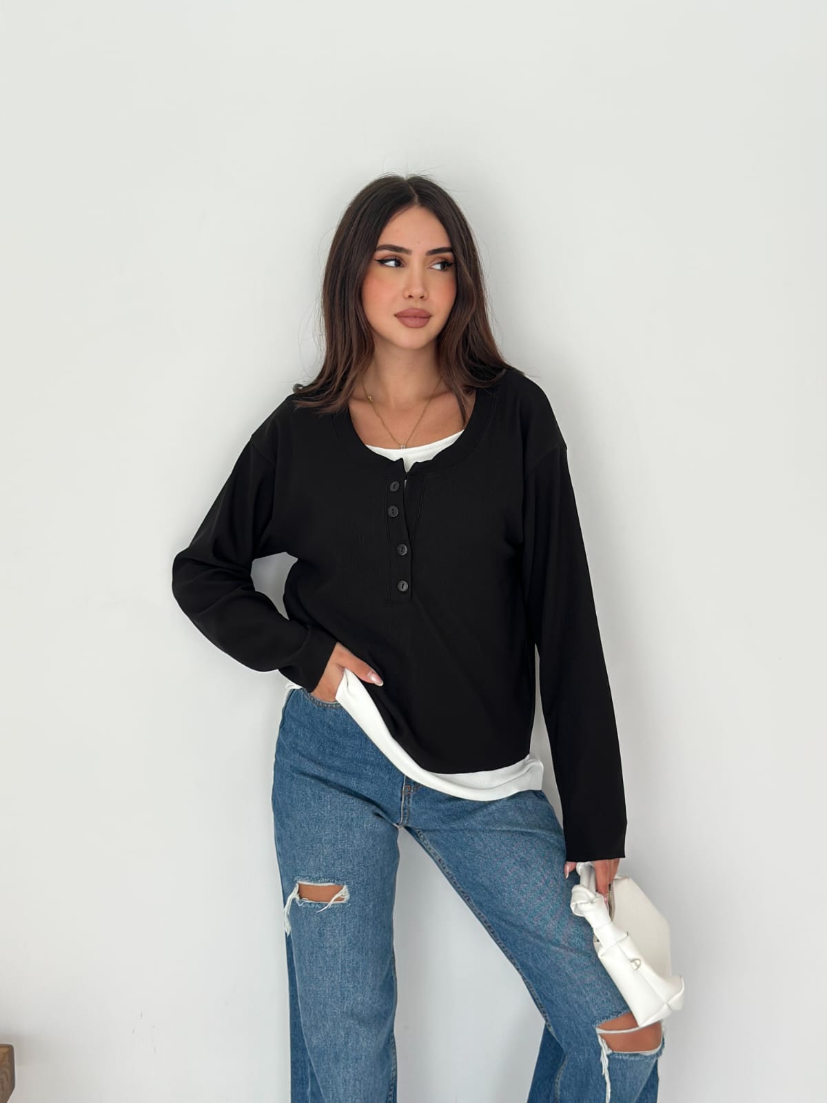 Sweat Kombinli 2 iplik Bluz–Siyah