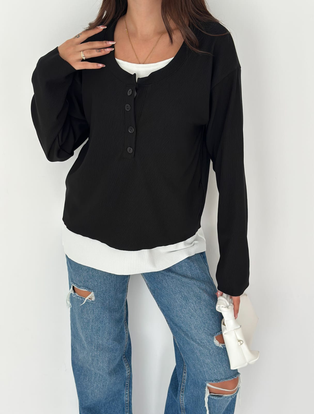 Sweat Kombinli 2 iplik Bluz–Siyah