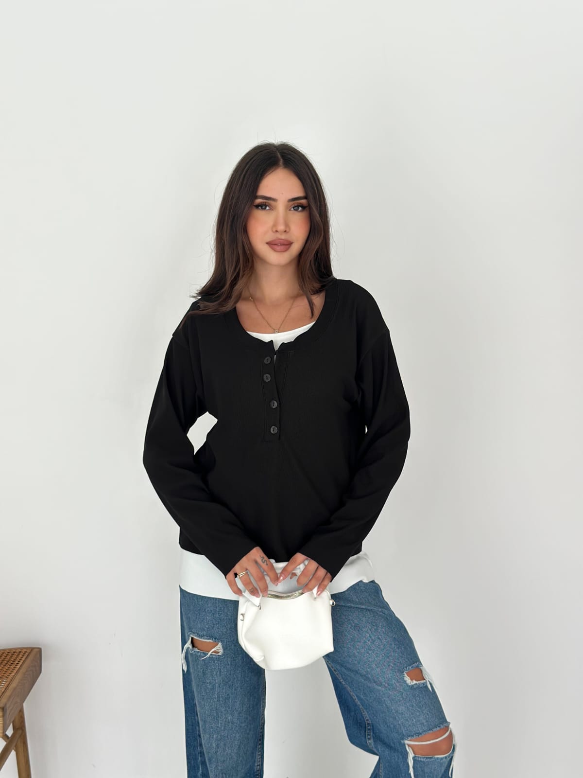 Sweat Kombinli 2 iplik Bluz–Siyah