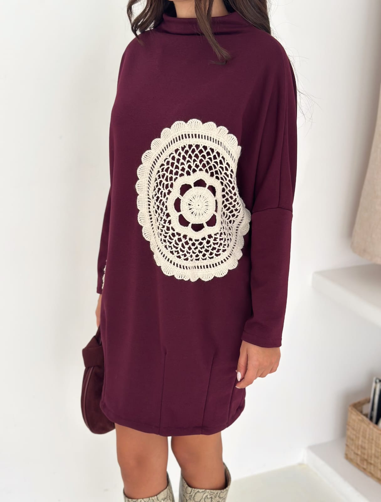 Dantelli-3iplik-sweat-tunik-Bordo