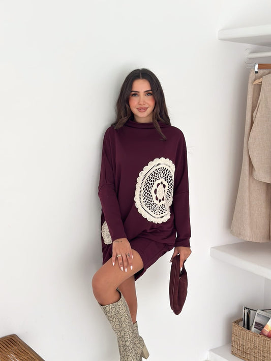 Dantelli-3iplik-sweat-tunik-Bordo