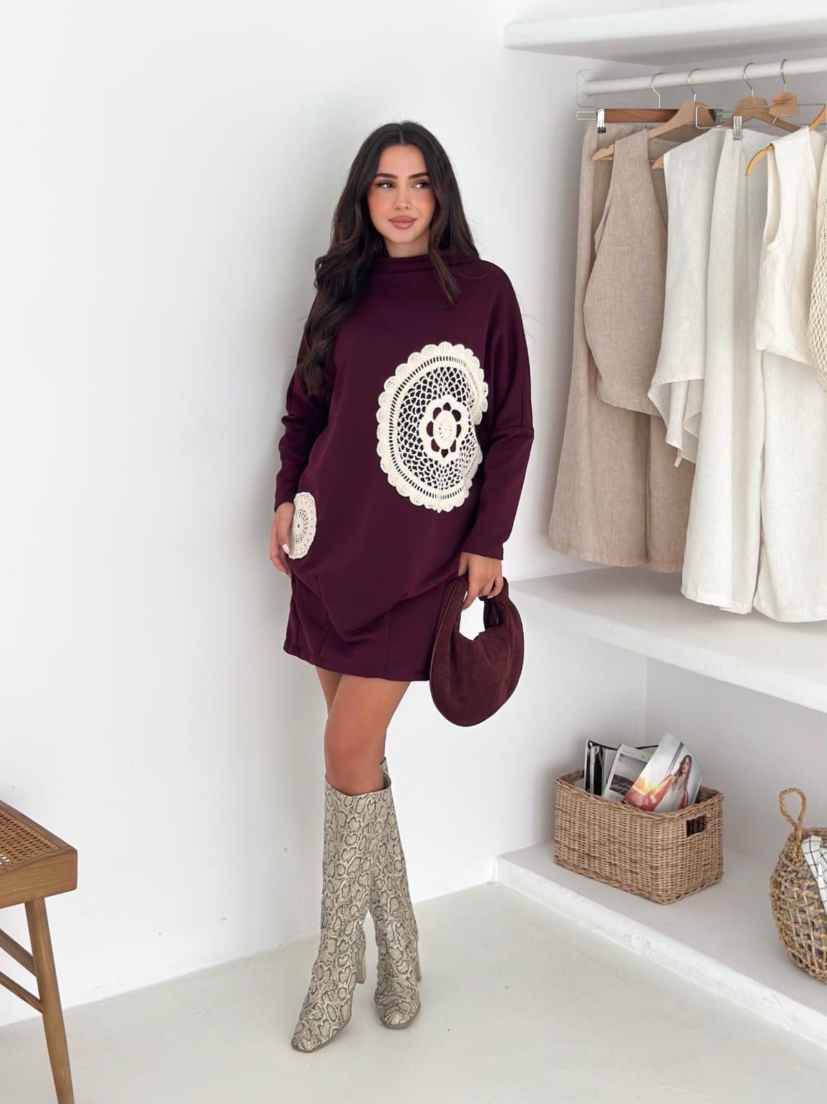 Dantelli-3iplik-sweat-tunik-Bordo