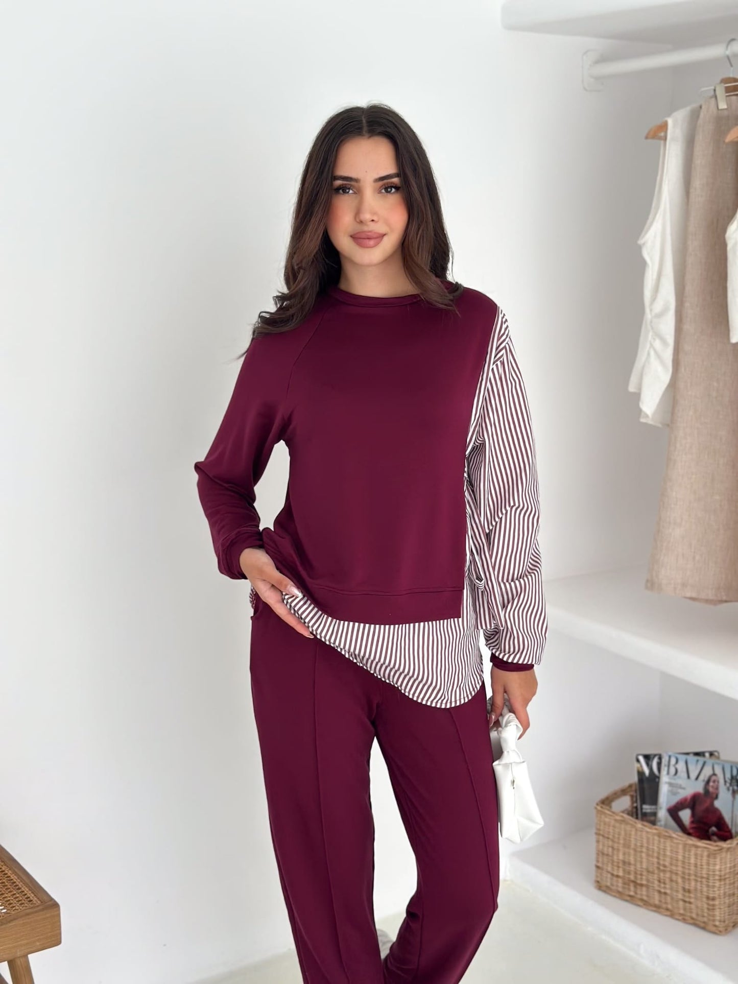 Sweat-Gömlek-Kombinli-Takım–Bordo