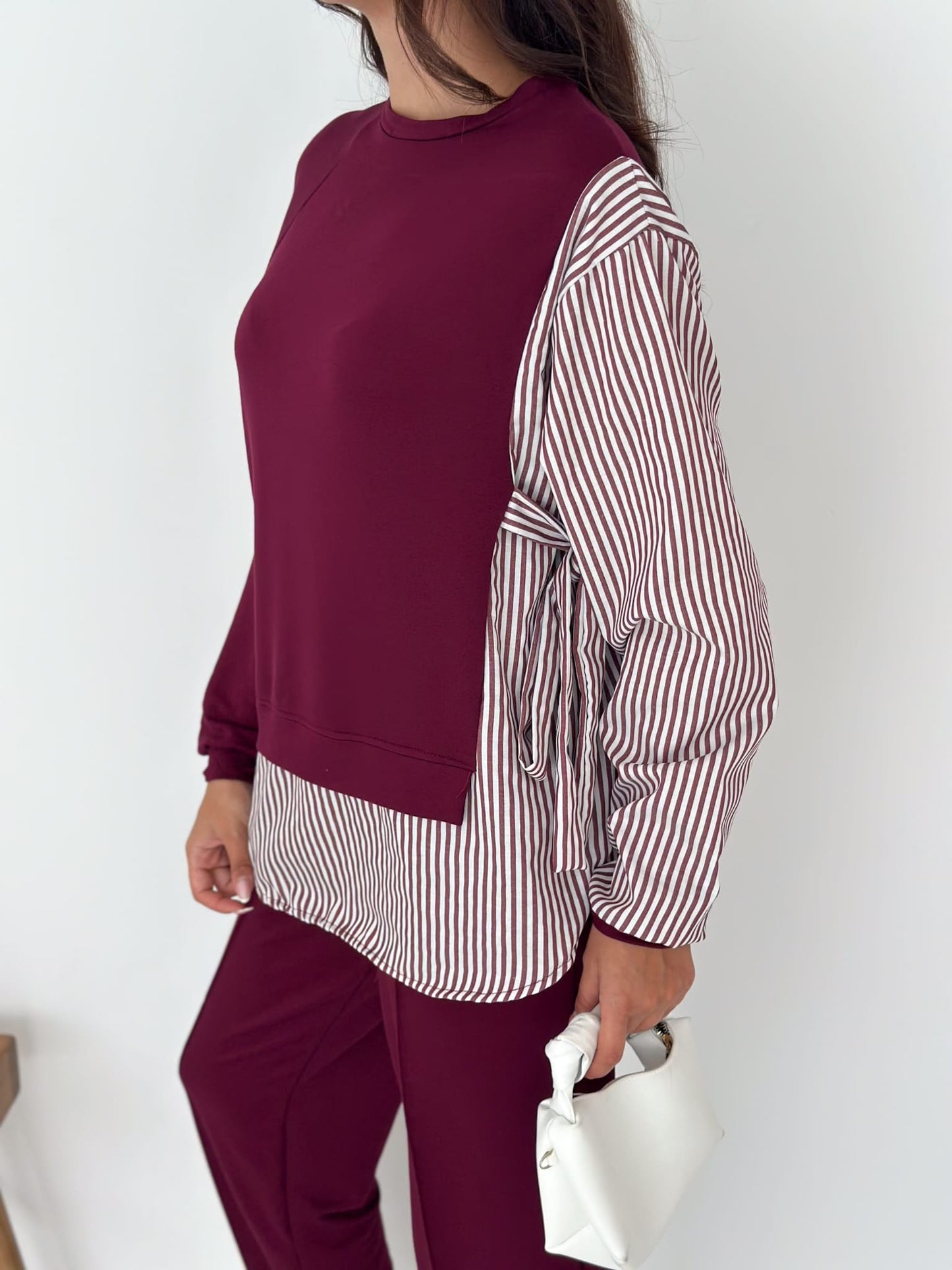 Sweat-Gömlek-Kombinli-Takım–Bordo