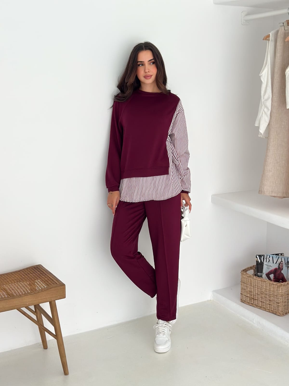 Sweat-Gömlek-Kombinli-Takım–Bordo