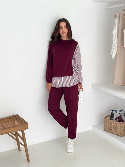Sweat-Gömlek-Kombinli-Takım–Bordo