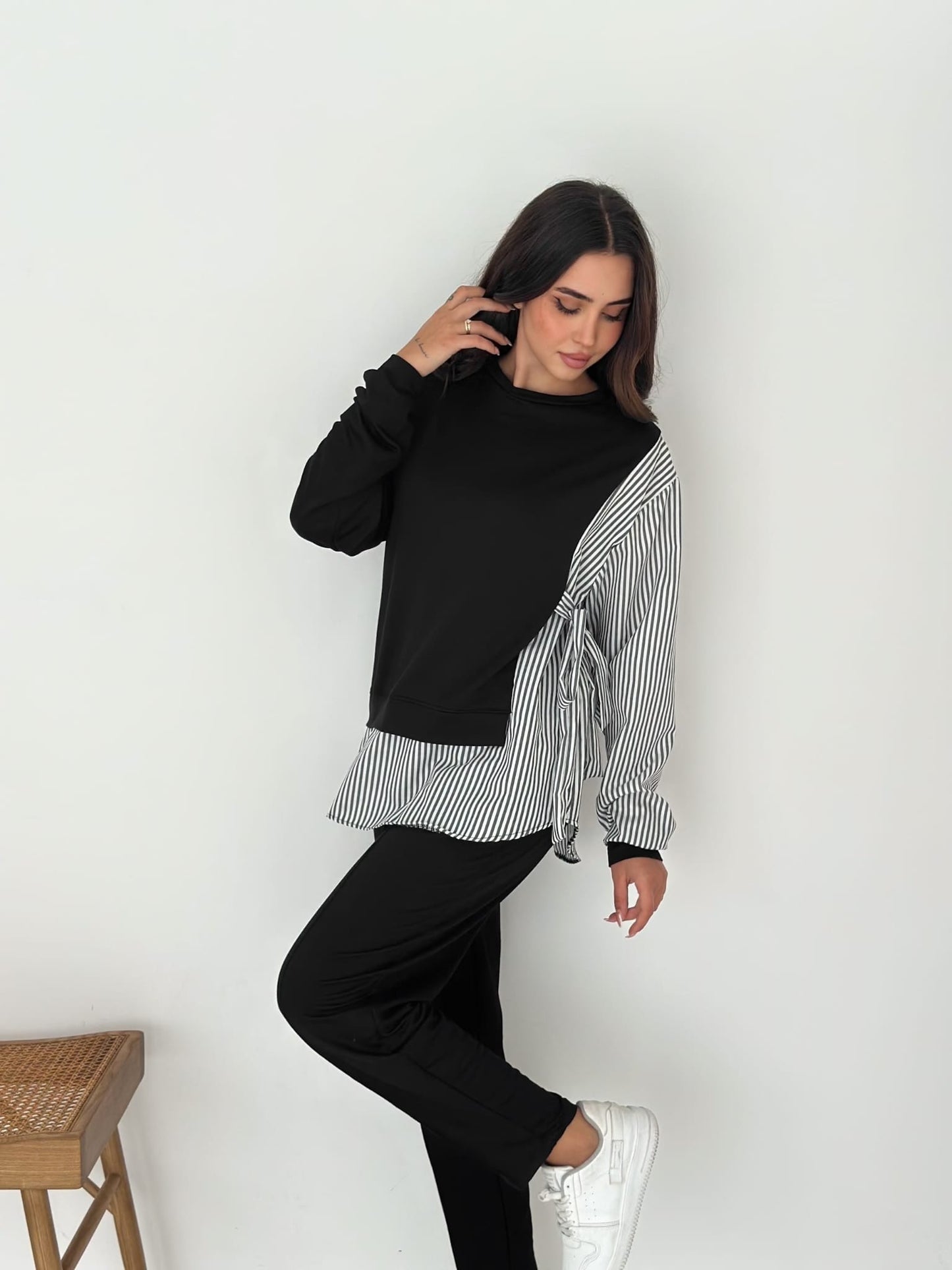 Sweat-Gömlek-Kombinli-Takım–Siyah-cizgili