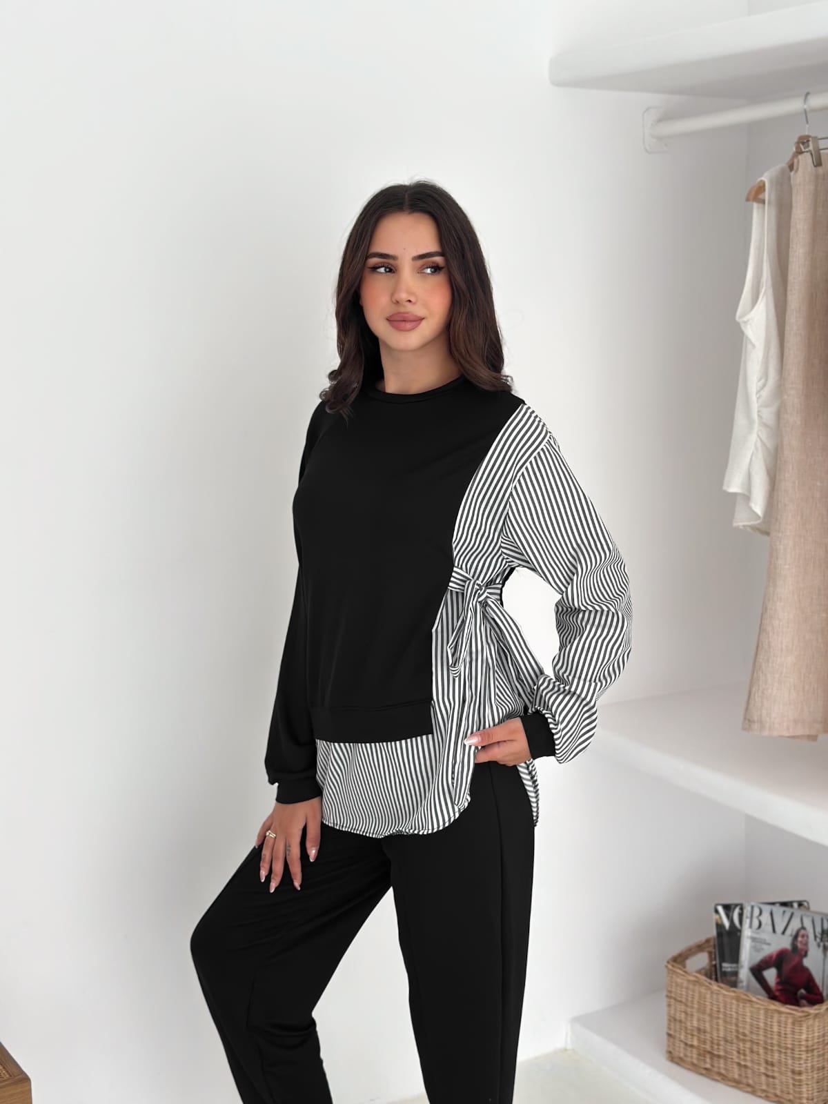 Sweat-Gömlek-Kombinli-Takım–Siyah-cizgili