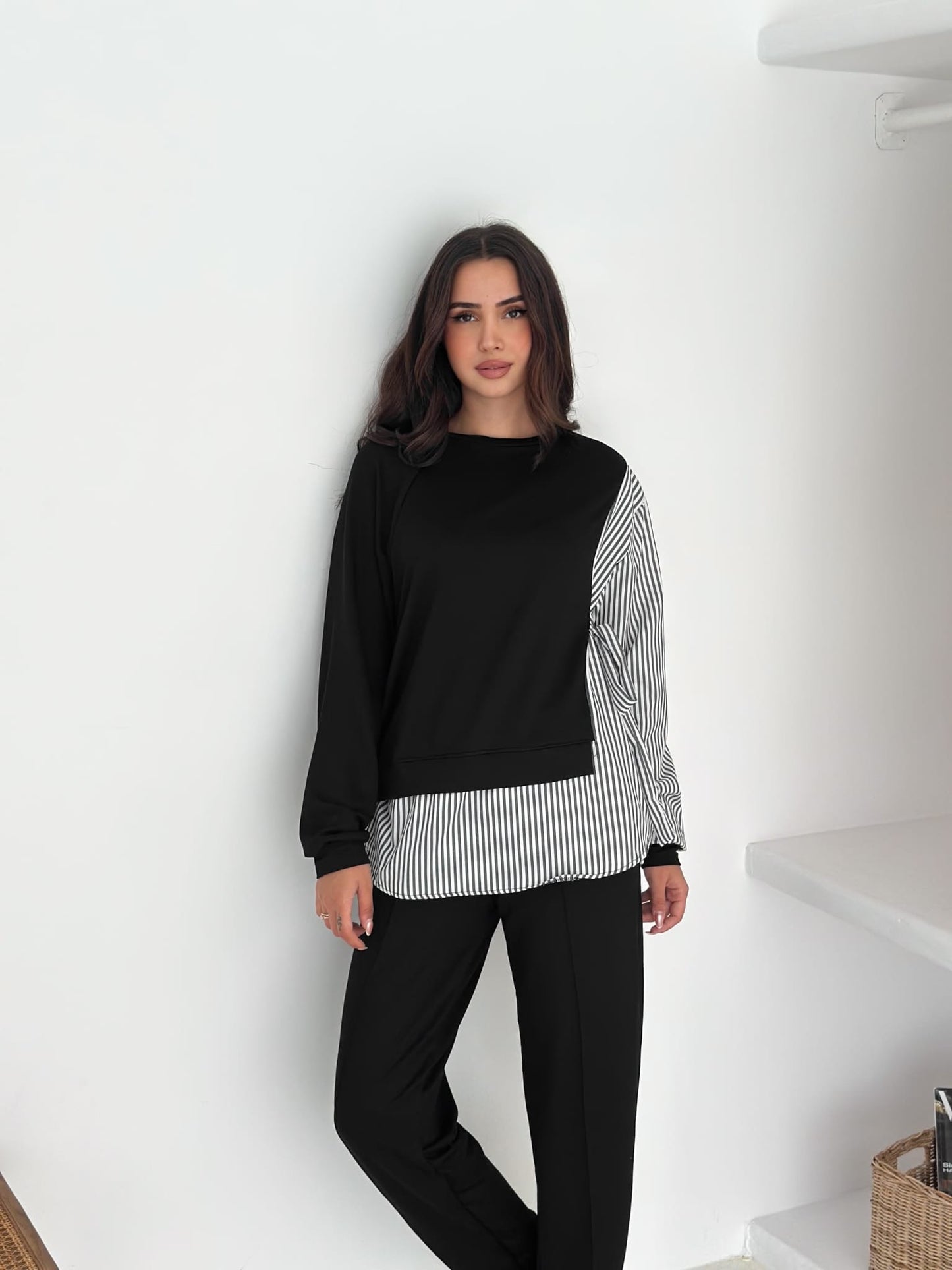 Sweat-Gömlek-Kombinli-Takım–Siyah-cizgili